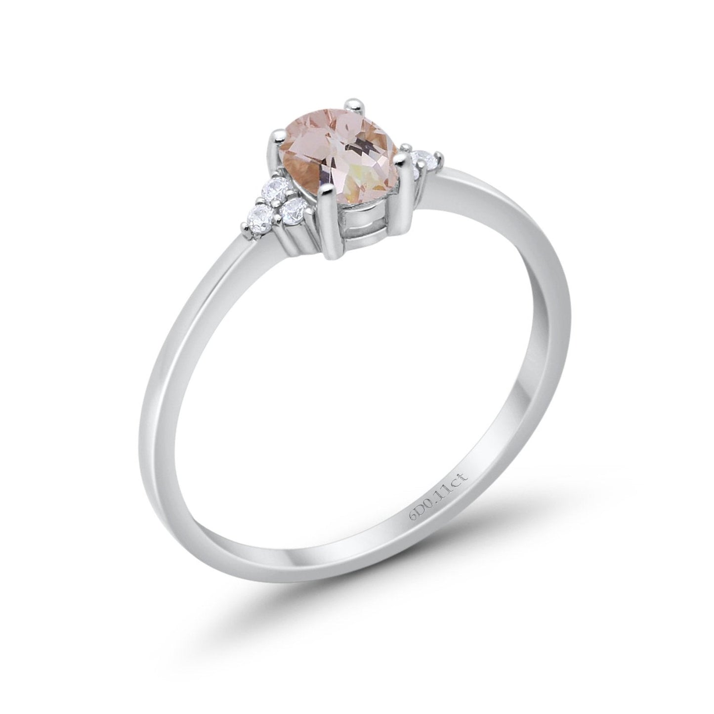 14K White Gold 0.87ct Art Deco Oval 7mmx5mm G SI Natural Morganite Diamond Engagement Wedding Ring Size 6.5