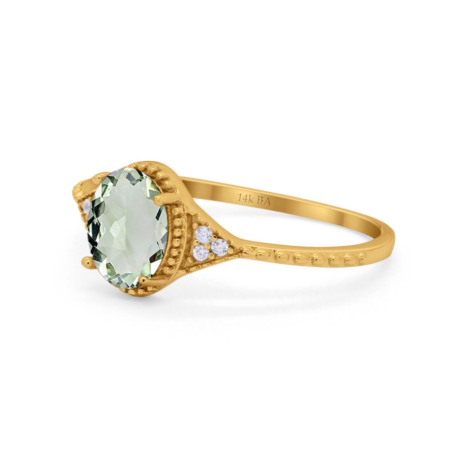 14K Yellow Gold 1.26ct Oval Art Deco 8mmx6mm G SI Natural Green Amethyst Diamond Engagement Wedding Ring Size 6.5