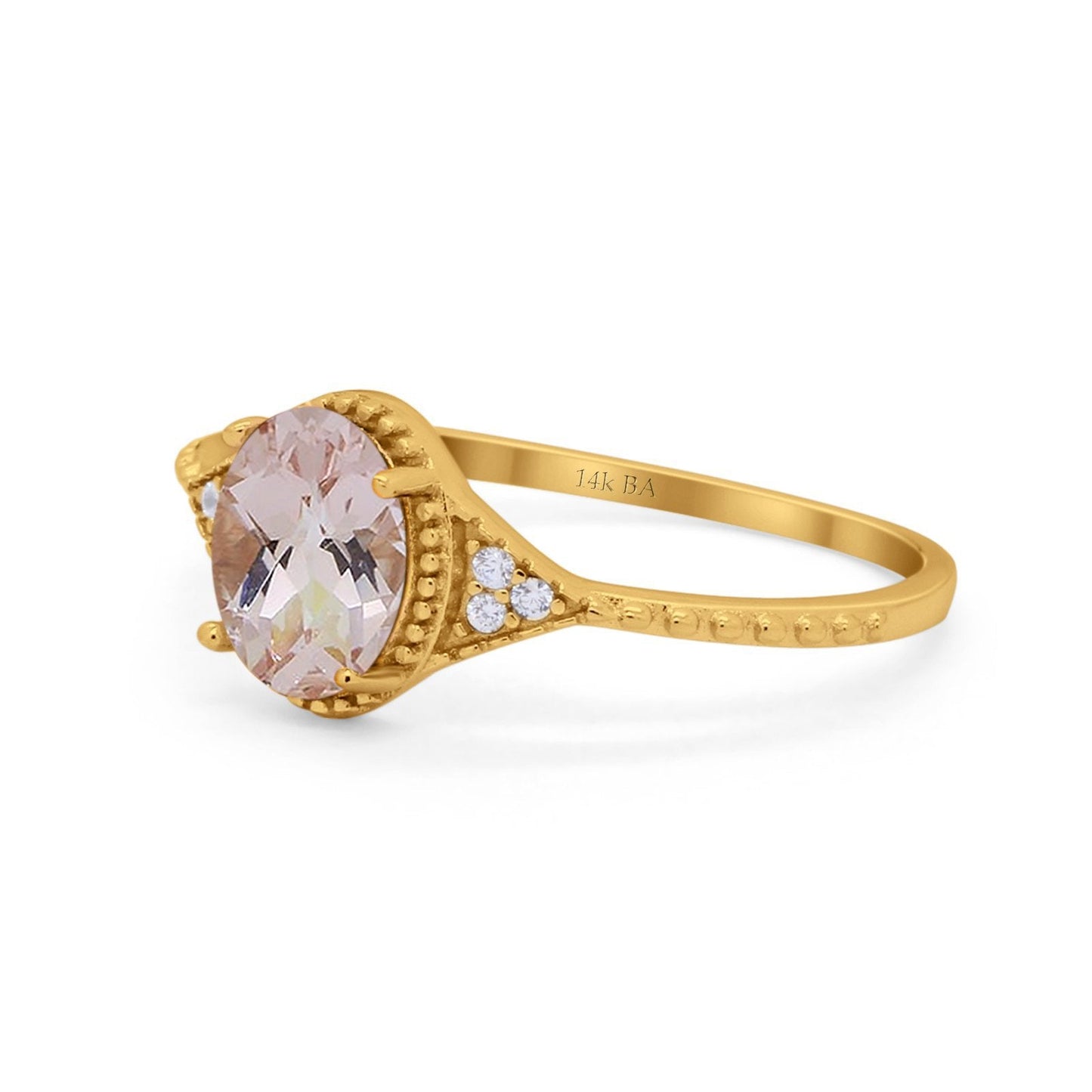 14K Yellow Gold 1.26ct Oval Art Deco 8mmx6mm G SI Natural Morganite Diamond Engagement Wedding Ring Size 6.5