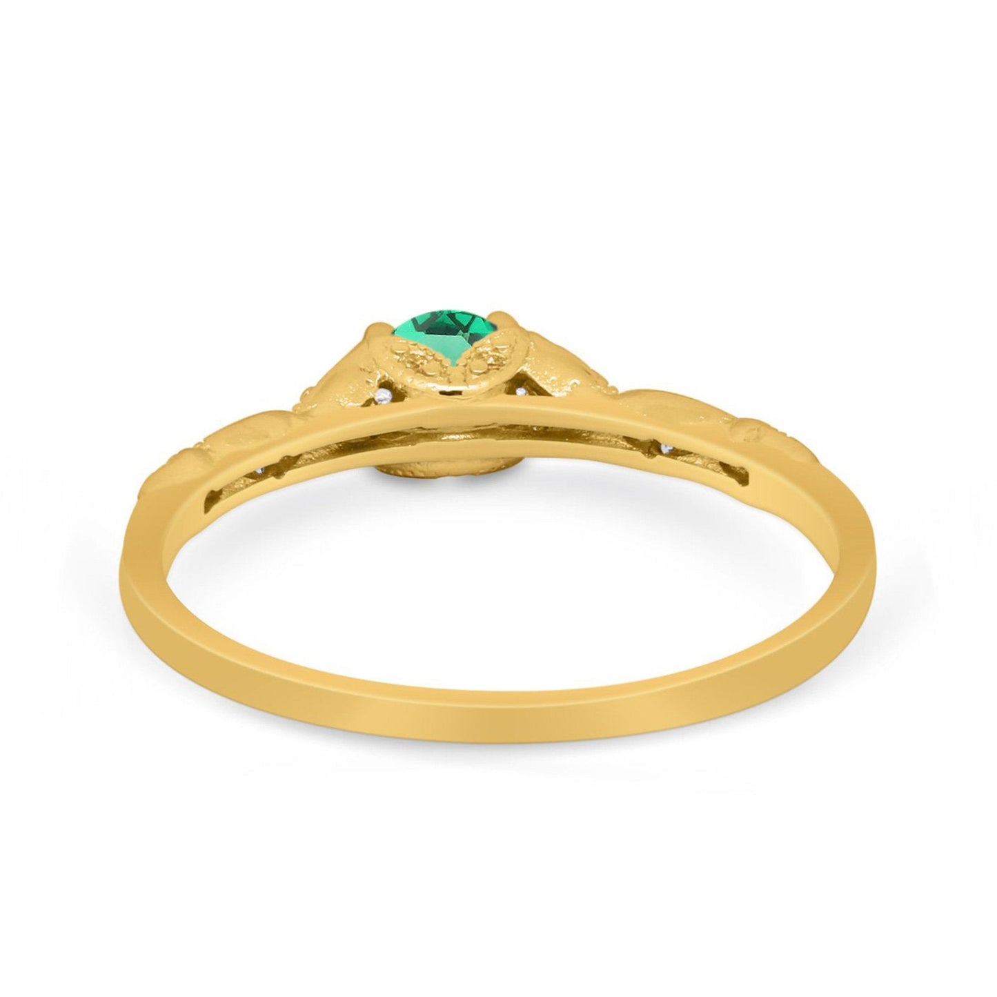 14K Yellow Gold 0.33ct Round Petite Dainty Art Deco 4mm G SI Nano Emerald Diamond Engagement Wedding Ring Size 6.5