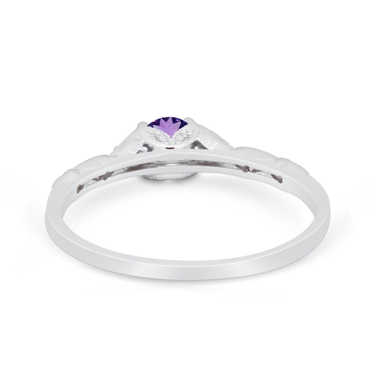 14K White Gold 0.33ct Round Petite Dainty Art Deco 4mm G SI Natural Amethyst Diamond Engagement Wedding Ring Size 6.5