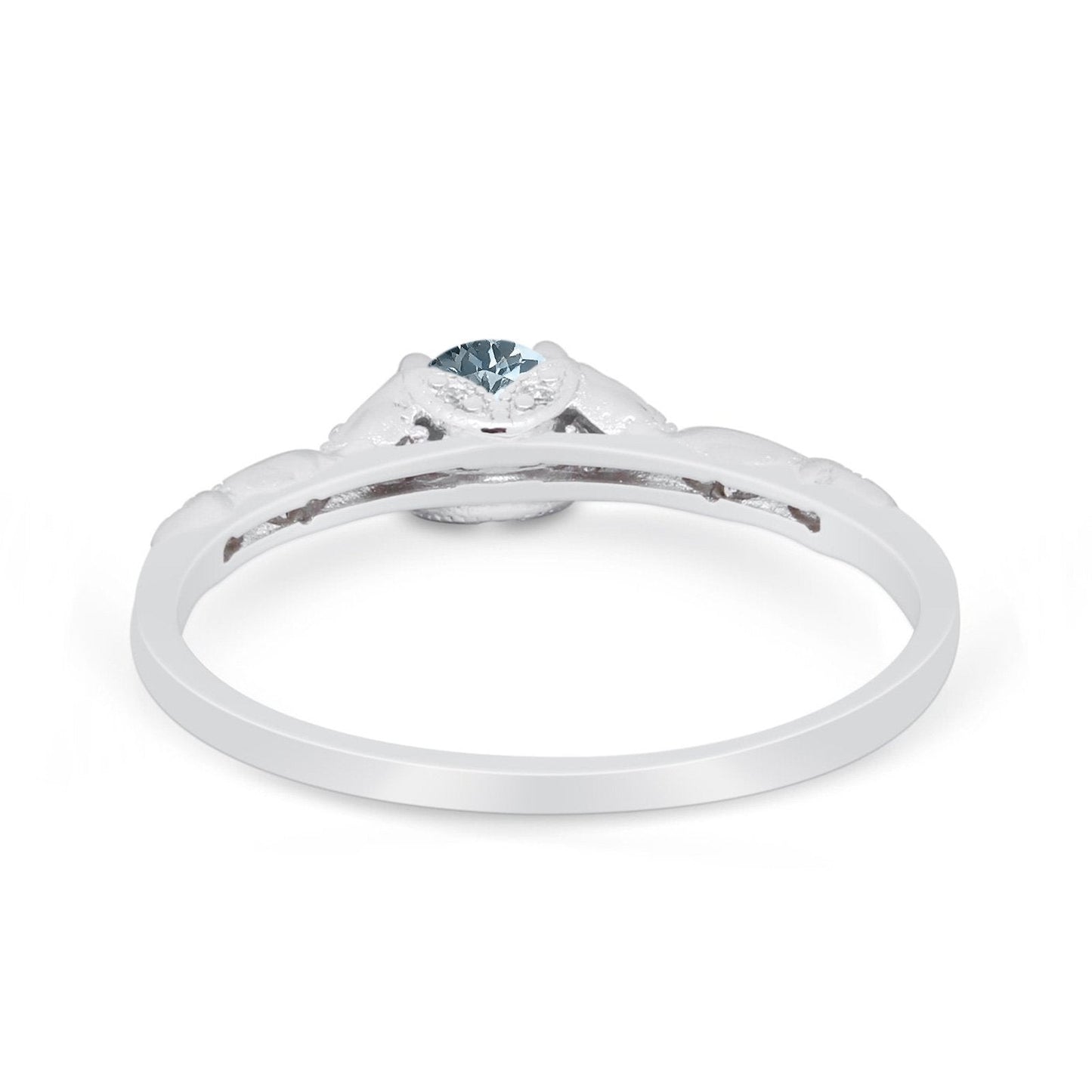 14K White Gold 0.33ct Round Petite Dainty Art Deco 4mm G SI Natural Aquamarine Diamond Engagement Wedding Ring Size 6.5