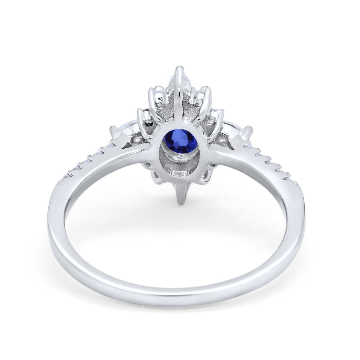 14K White Gold 1.54ct Vintage Oval 8mmx6mm G SI Lab Blue Sapphire Diamond Engagement Wedding Ring Size 6.5