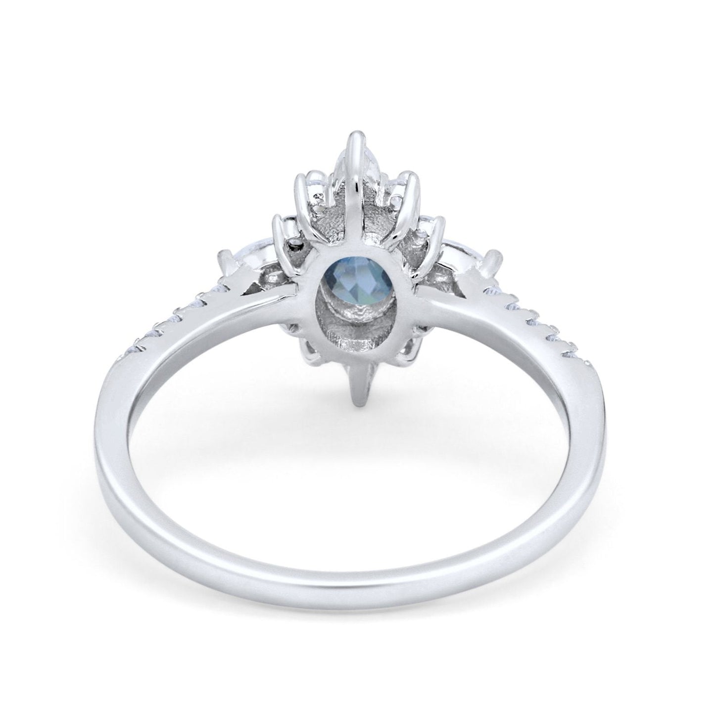 14K White Gold 1.54ct Vintage Oval 8mmx6mm G SI London Blue Topaz Diamond Engagement Wedding Ring Size 6.5