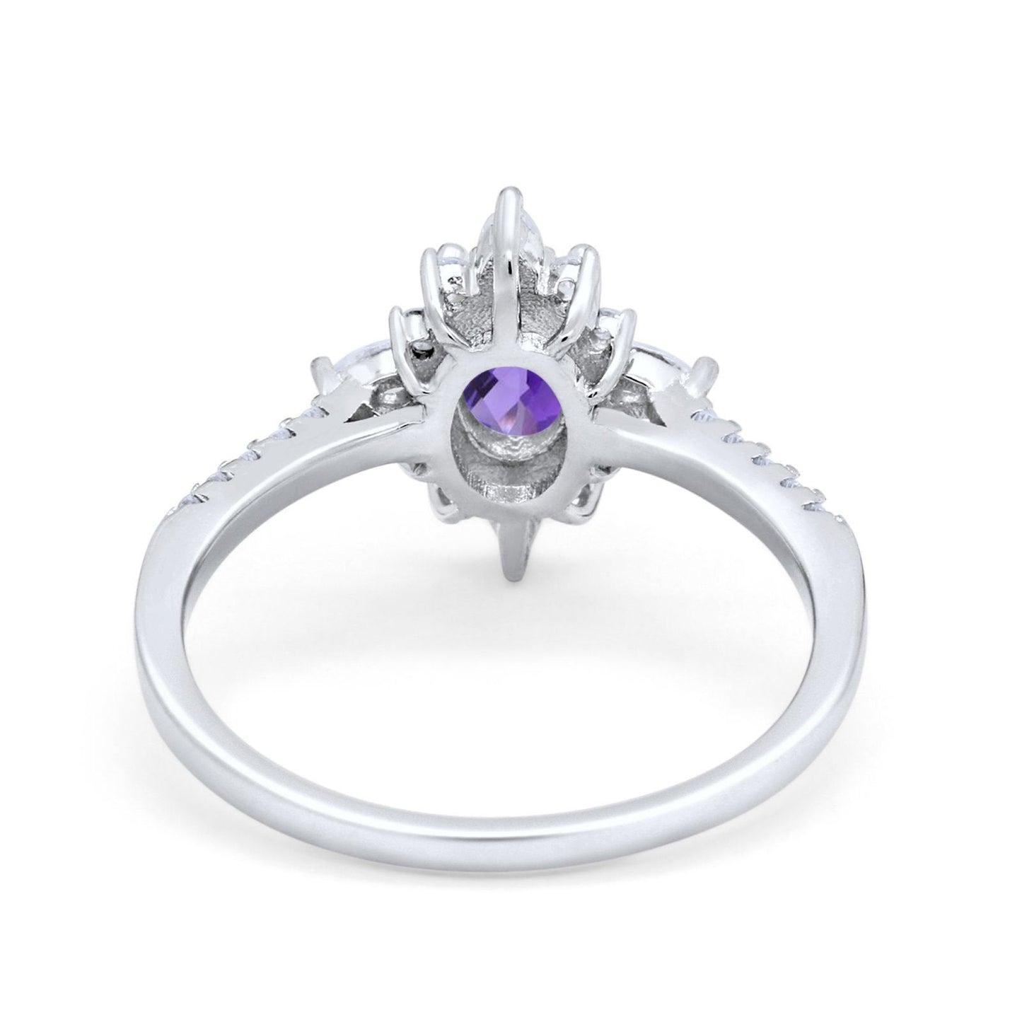 14K White Gold 1.54ct Vintage Oval 8mmx6mm G SI Natural Amethyst Diamond Engagement Wedding Ring Size 6.5