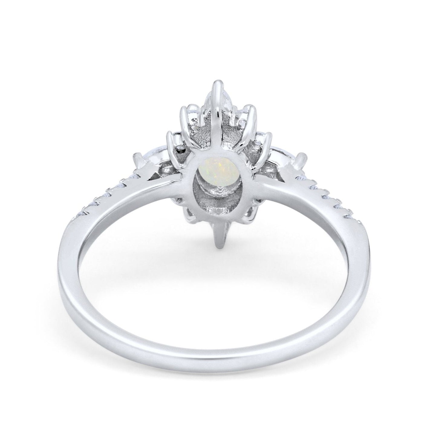 14K White Gold 0.33ct Vintage Oval 8mmx6mm G SI Natural White Opal Diamond Engagement Wedding Ring Size 6.5