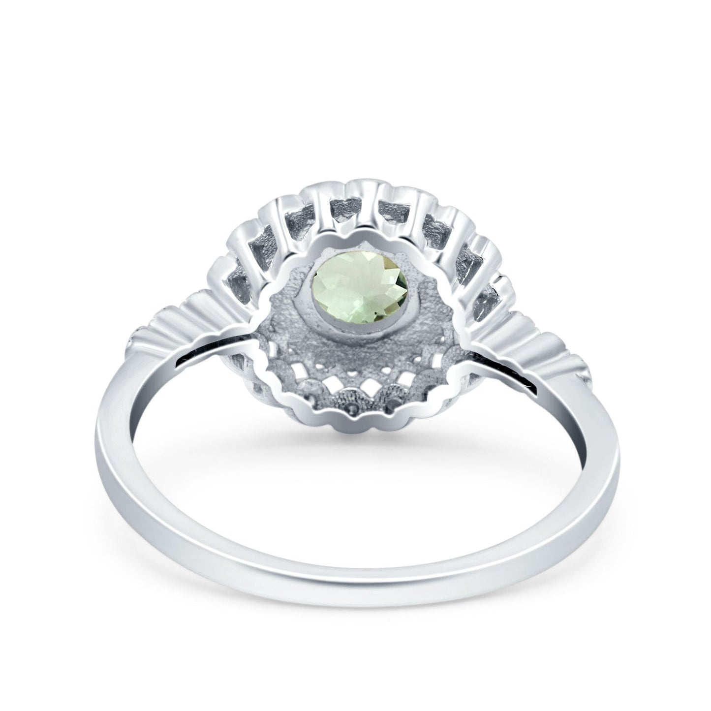 14K White Gold 0.77ct Halo Art Deco Round 5.5mm G SI Natural Green Amethyst Diamond Engagement Wedding Ring Size 6.5