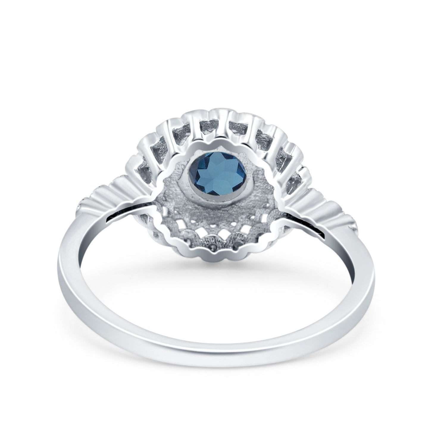 14K White Gold 0.77ct Halo Art Deco Round 5.5mm G SI London Blue Topaz Diamond Engagement Wedding Ring Size 6.5