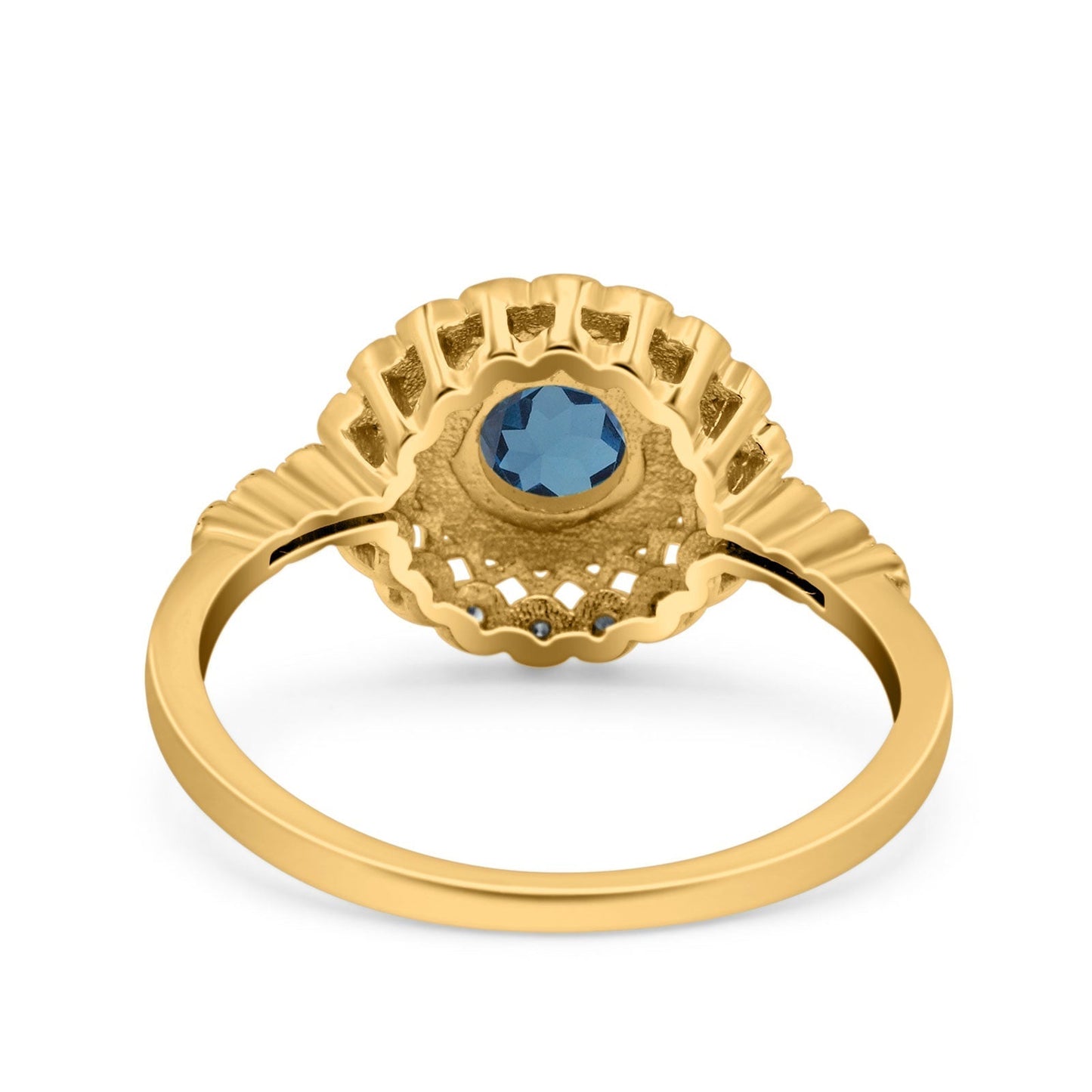 14K Yellow Gold 0.77ct Halo Art Deco Round 5.5mm G SI London Blue Topaz Diamond Engagement Wedding Ring Size 6.5