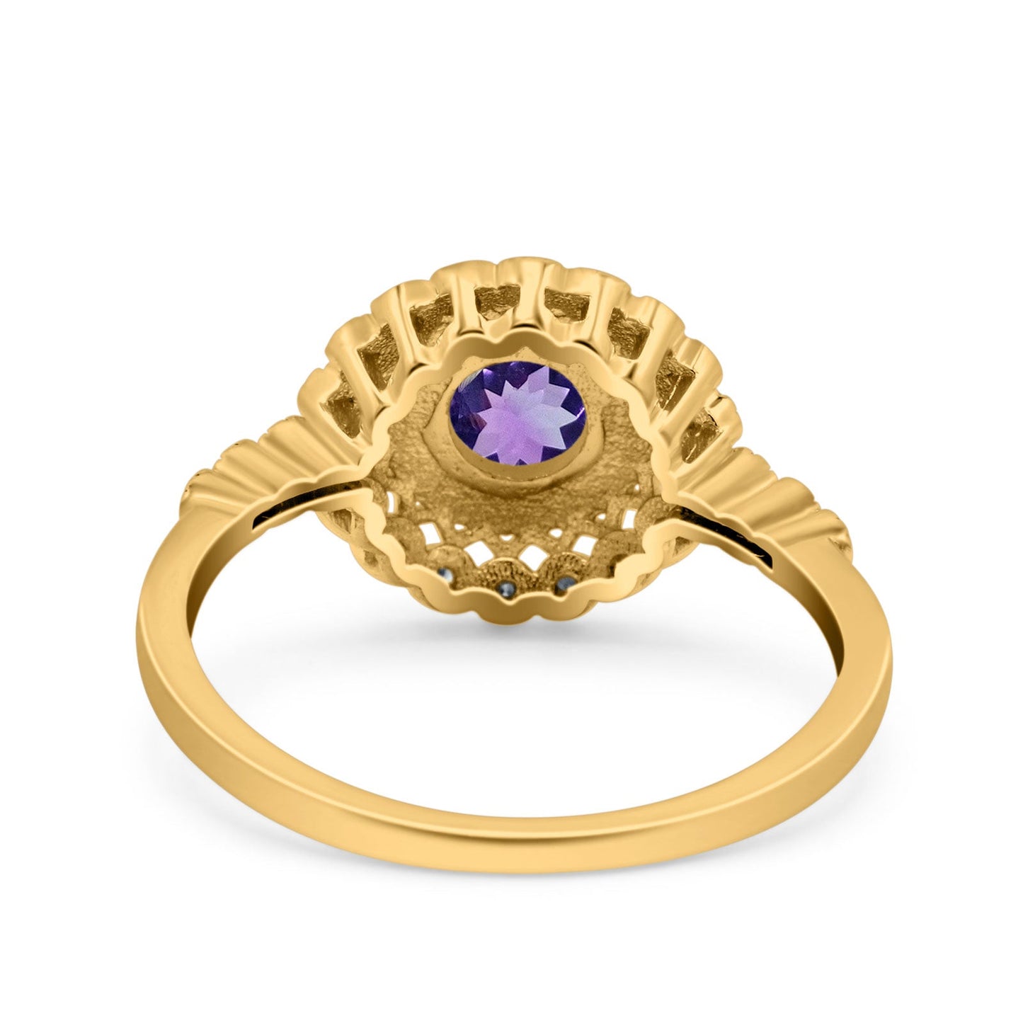 14K Yellow Gold 0.77ct Halo Art Deco Round 5.5mm G SI Natural Amethyst Diamond Engagement Wedding Ring Size 6.5