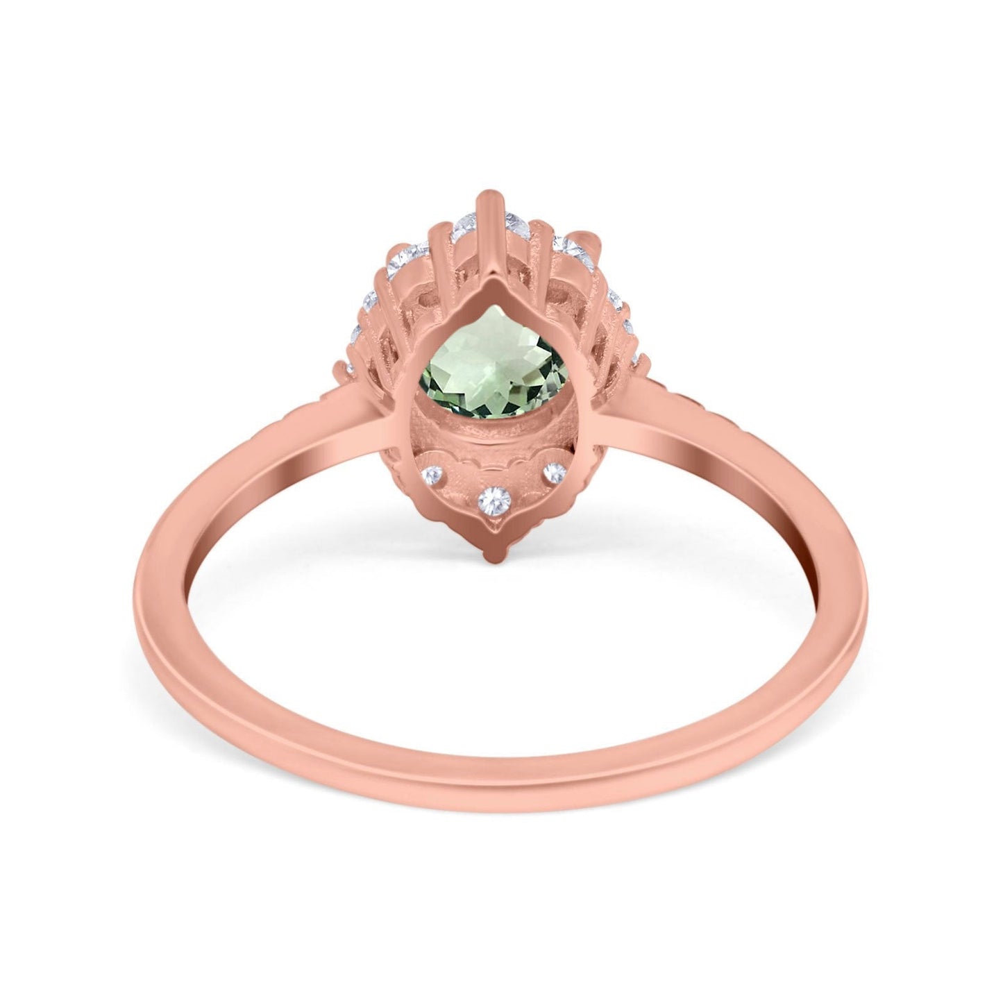 14K Rose Gold 1.61ct Halo Vintage Round 7mm G SI Natural Green Amethyst Diamond Engagement Wedding Ring Size 6.5