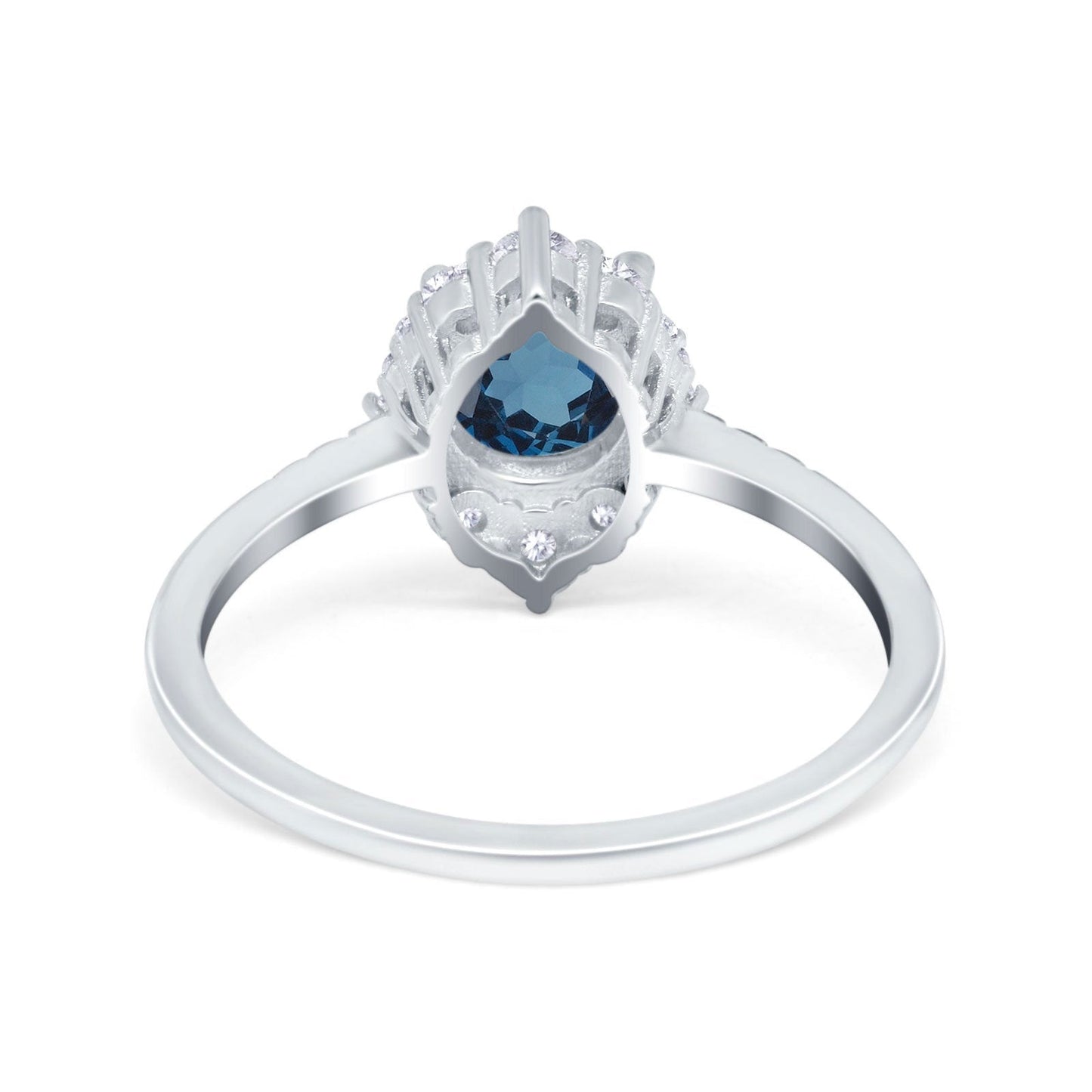 14K White Gold 1.61ct Halo Vintage Round 7mm G SI London Blue Topaz Diamond Engagement Wedding Ring Size 6.5