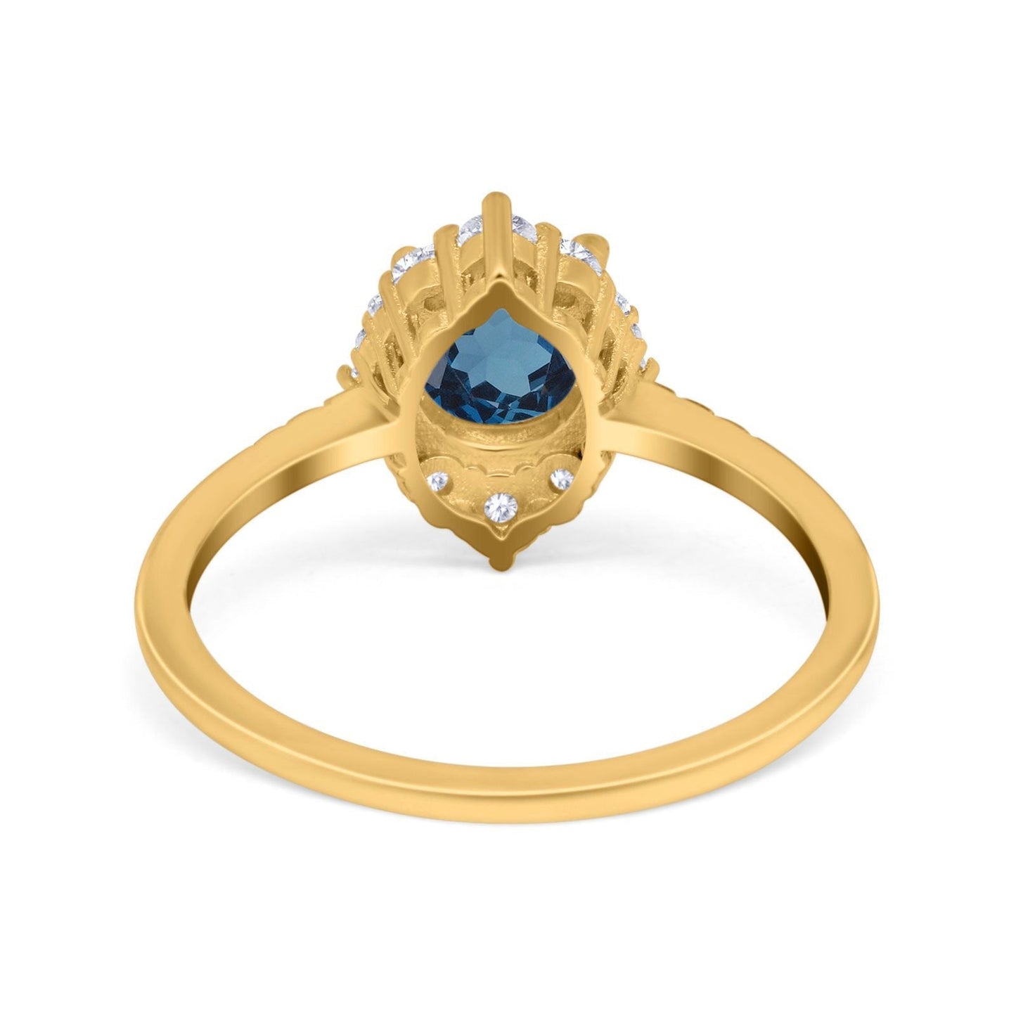 14K Yellow Gold 1.61ct Halo Vintage Round 7mm G SI London Blue Topaz Diamond Engagement Wedding Ring Size 6.5