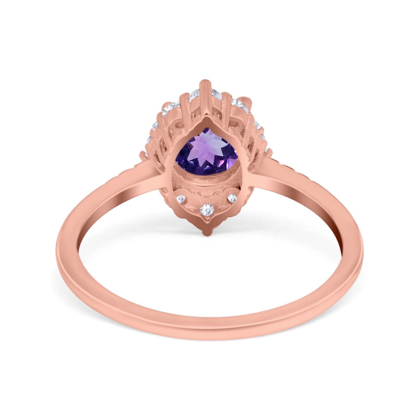 14K Rose Gold 1.61ct Halo Vintage Round 7mm G SI Natural Amethyst Diamond Engagement Wedding Ring Size 6.5