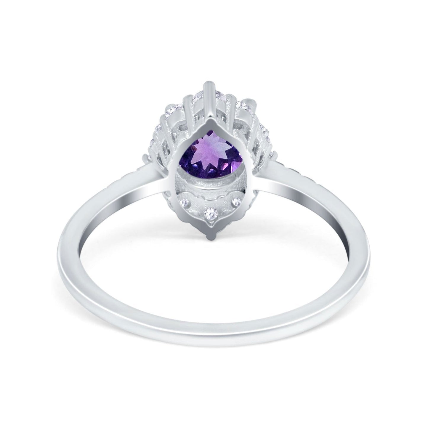 14K White Gold 1.61ct Halo Vintage Round 7mm G SI Natural Amethyst Diamond Engagement Wedding Ring Size 6.5