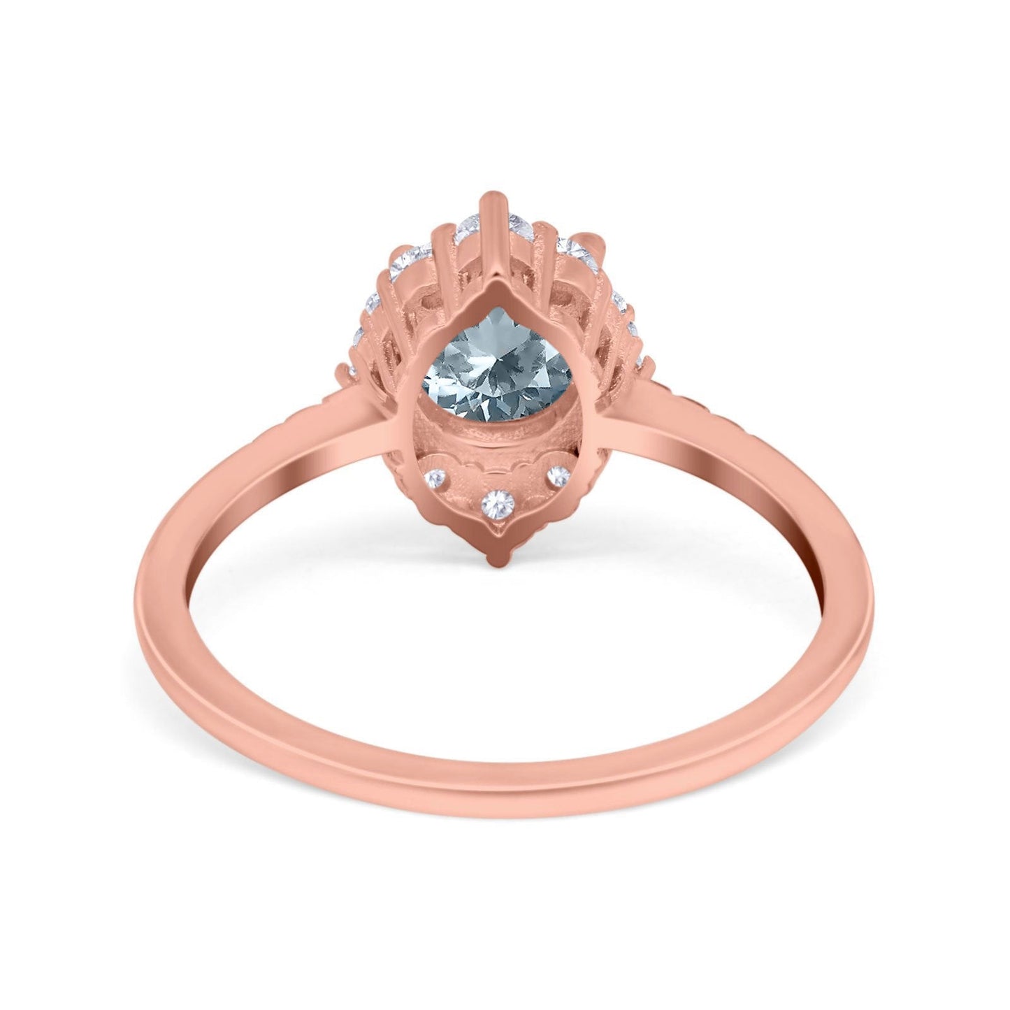 Bague de fiançailles en or rose 14 carats avec halo vintage rond de 7 mm et diamant aigue-marine naturel G SI de 1,61 ct, taille 6,5