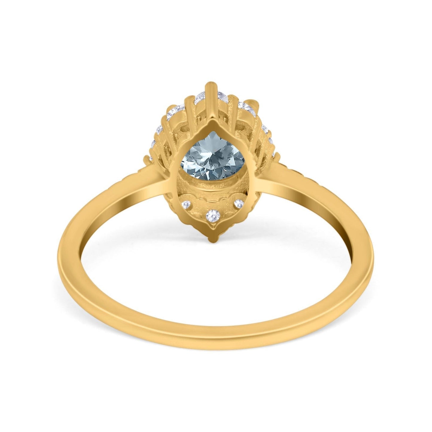 14K Yellow Gold 1.61ct Halo Vintage Round 7mm G SI Natural Aquamarine Diamond Engagement Wedding Ring Size 6.5