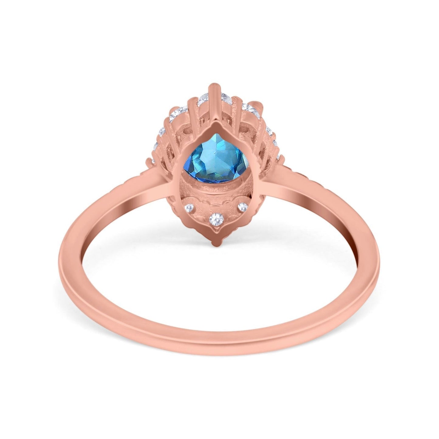 Bague de fiançailles en or rose 14 carats avec diamant rond de 7 mm et halo de 1,61 ct, taille G SI, topaze bleue naturelle, taille 6,5