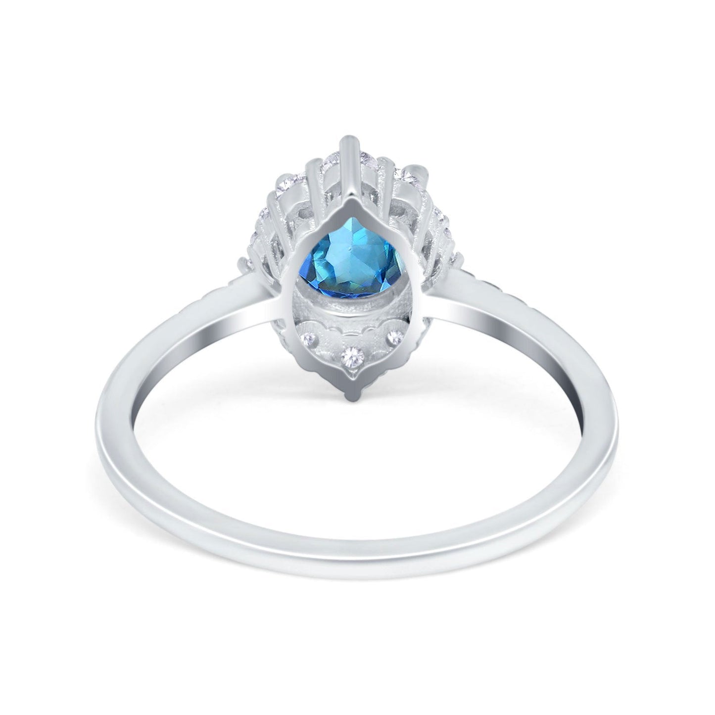 14K White Gold 1.61ct Halo Vintage Round 7mm G SI Natural Blue Topaz Diamond Engagement Wedding Ring Size 6.5