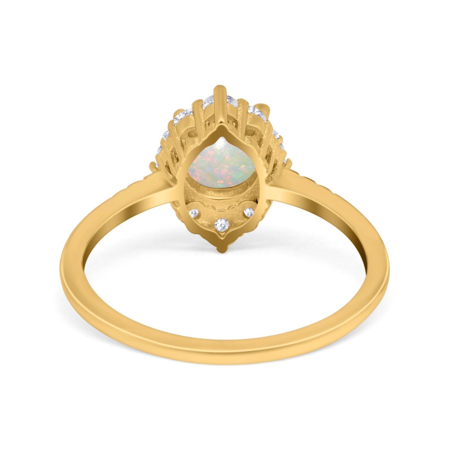 14K Yellow Gold 0.33ct Halo Vintage Round 7mm G SI Natural White Opal Diamond Engagement Wedding Ring Size 6.5