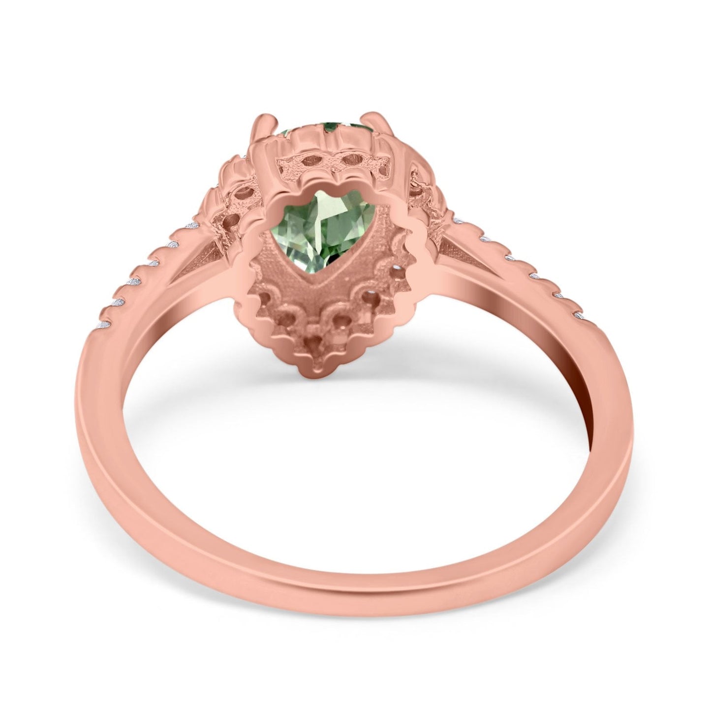 Bague de fiançailles en or rose 14 carats 1,42 ct en forme de larme avec halo en forme de poire 8 mm x 6 mm G SI avec améthyste verte naturelle et diamant, taille 6,5