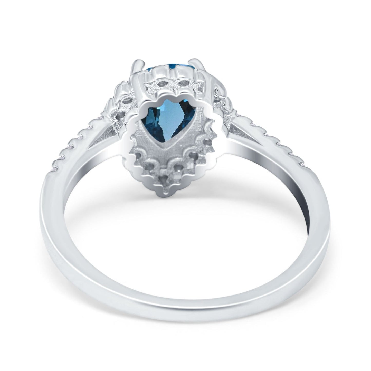 14K White Gold 1.42ct Teardrop Pear Halo 8mmx6mm G SI London Blue Topaz Diamond Engagement Wedding Ring Size 6.5