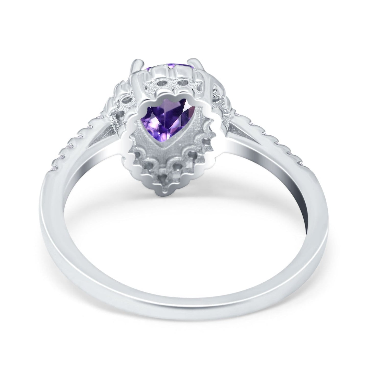 14K White Gold 1.42ct Teardrop Pear Halo 8mmx6mm G SI Natural Amethyst Diamond Engagement Wedding Ring Size 6.5