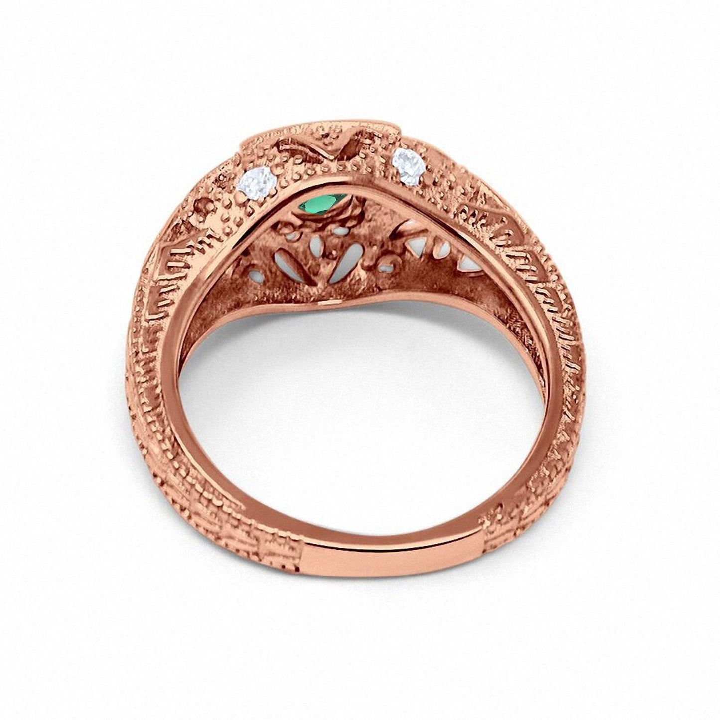 14K Rose Gold 0.15ct Round Antique Style 5mm G SI Nano Emerald Diamond Engagement Wedding Ring Size 6.5