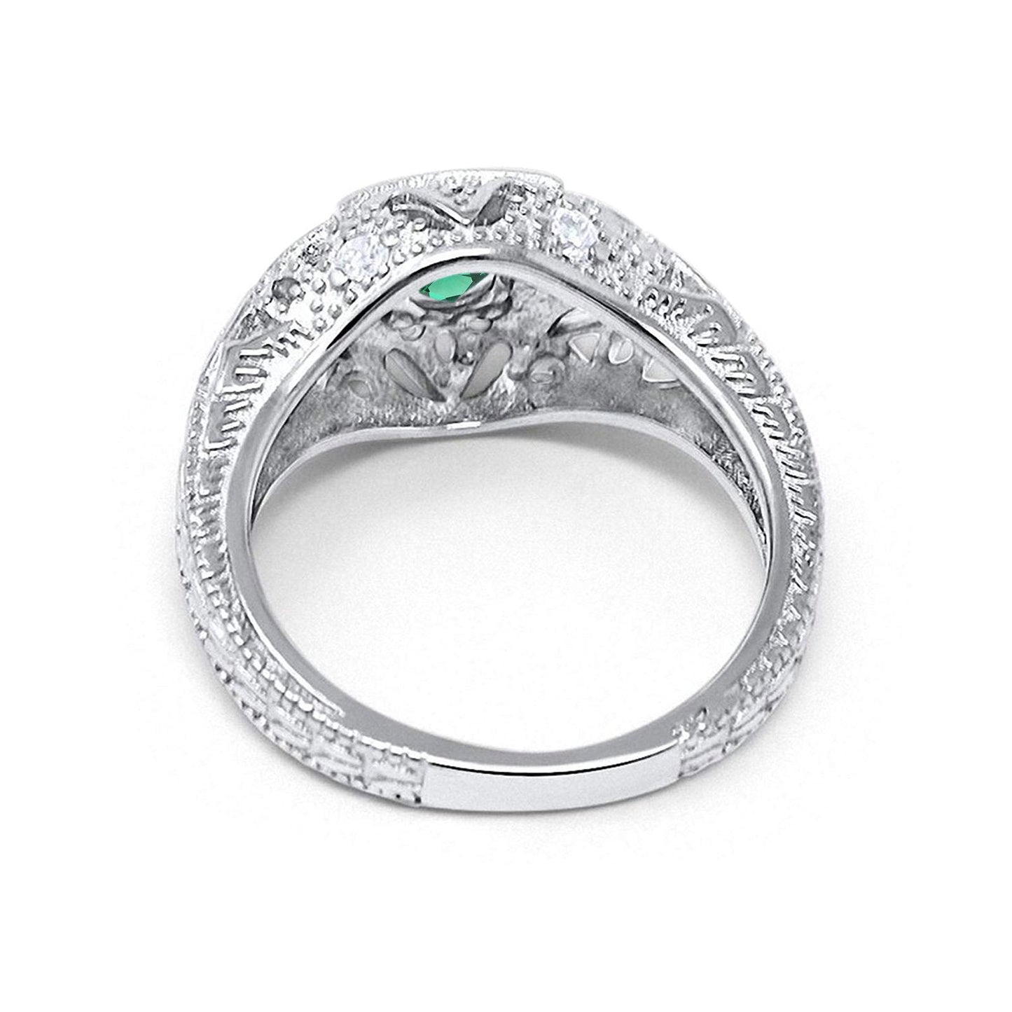 14K White Gold 0.15ct Round Antique Style 5mm G SI Nano Emerald Diamond Engagement Wedding Ring Size 6.5