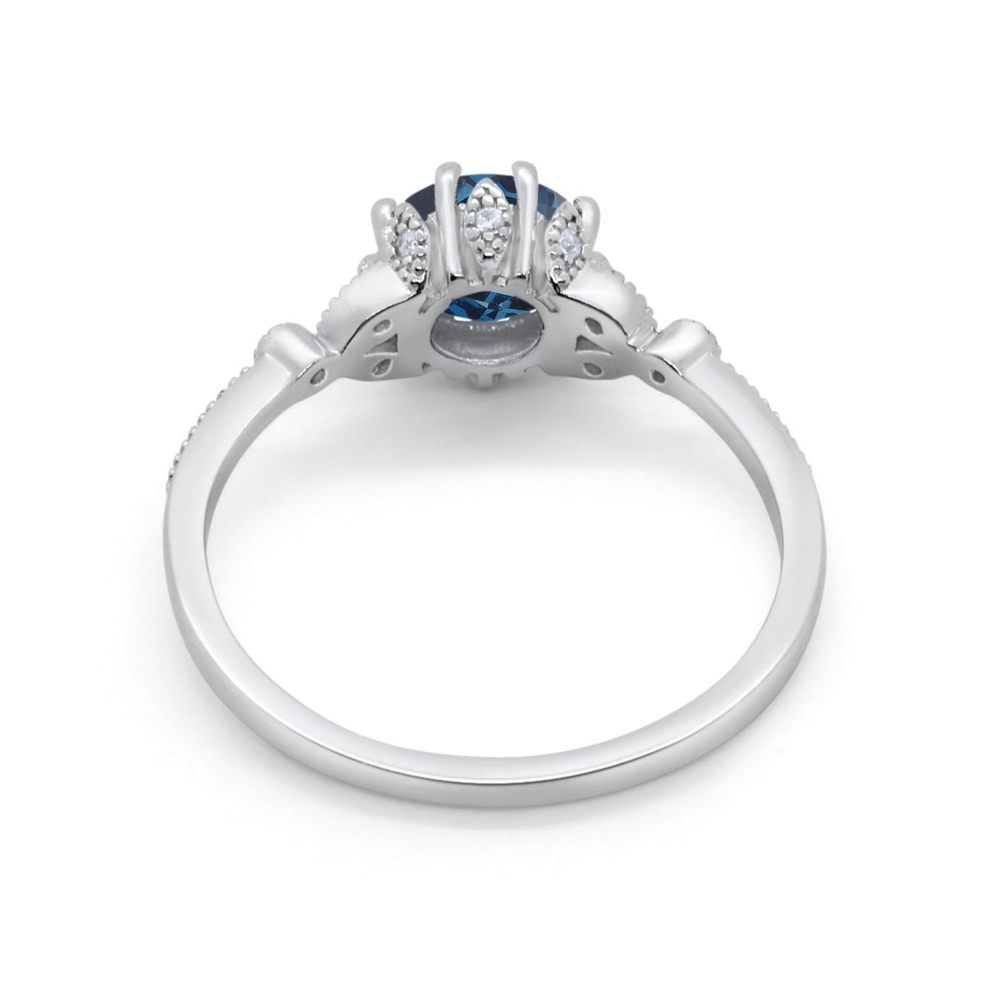 Bague de fiançailles en or blanc 14 carats 1,34 ct Art déco ronde 7 mm G SI avec topaze bleue de Londres et diamant taille 6,5