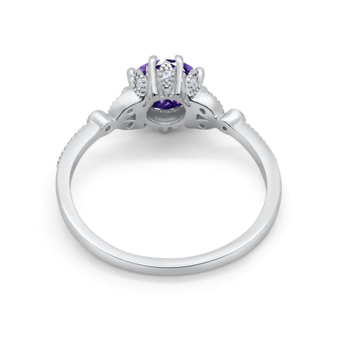 14K White Gold 1.34ct Round Art Deco Fashion 7mm G SI Natural Amethyst Diamond Engagement Wedding Ring Size 6.5