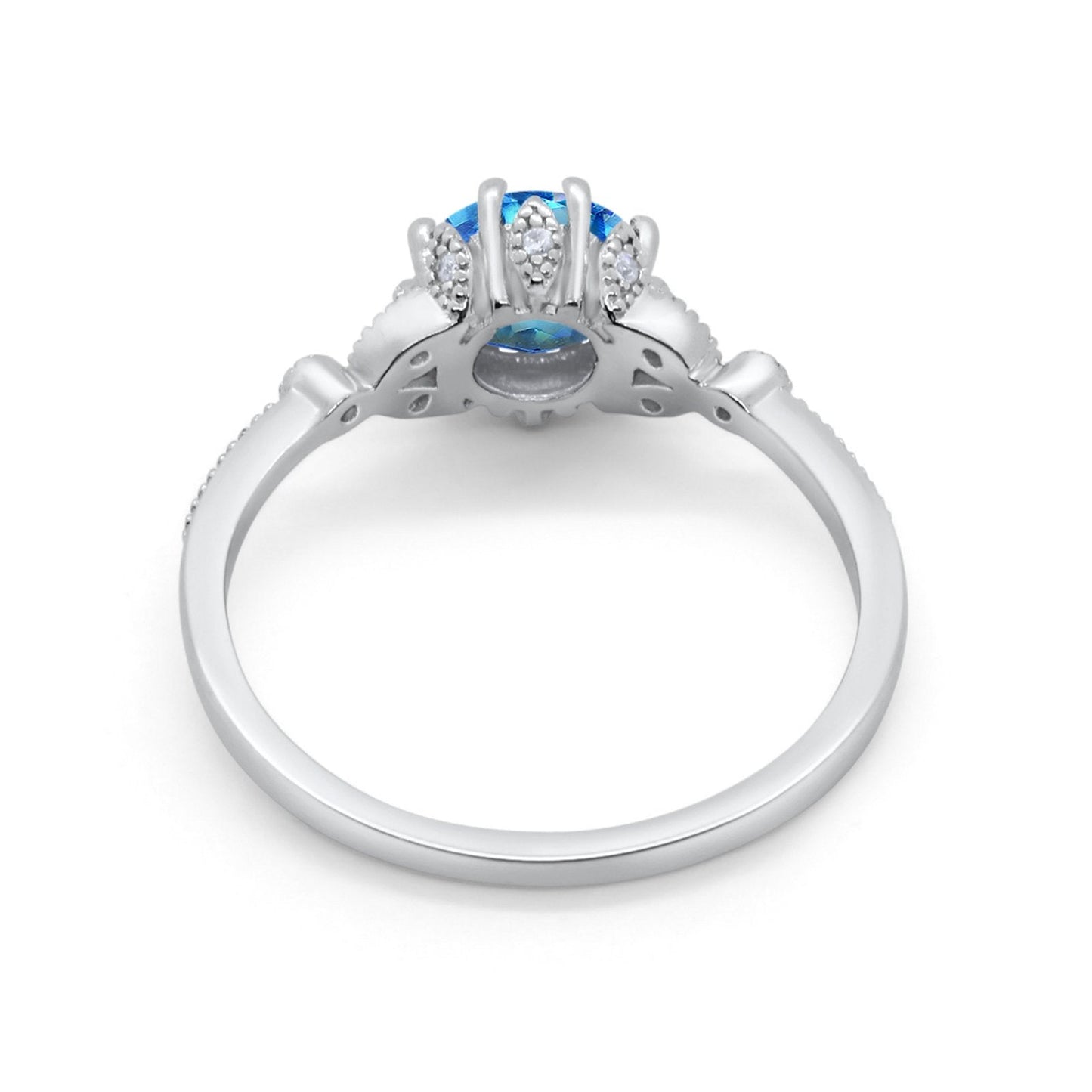 Bague de fiançailles en or blanc 14 carats 1,34 ct Art déco ronde 7 mm G SI avec topaze bleue naturelle et diamant taille 6,5