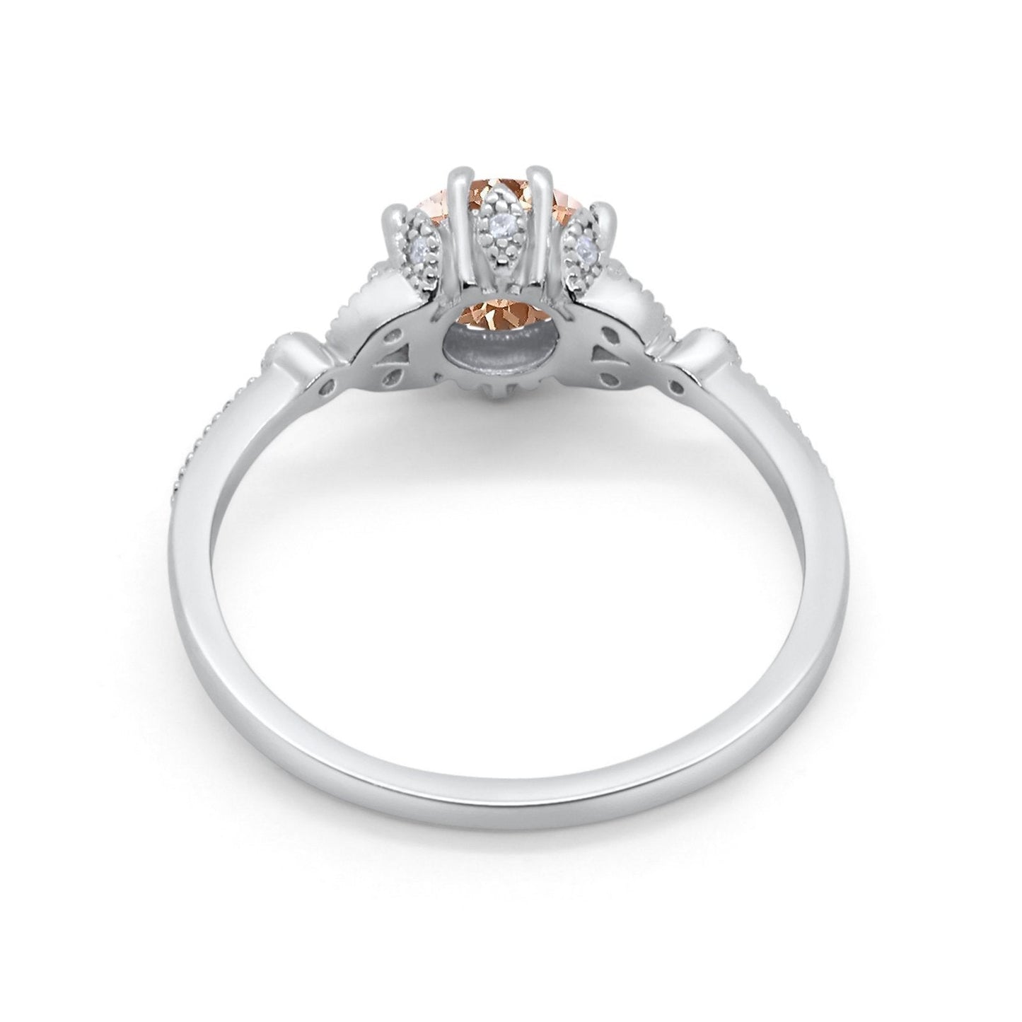 14K White Gold 1.34ct Round Art Deco Fashion 7mm G SI Natural Morganite Diamond Engagement Wedding Ring Size 6.5