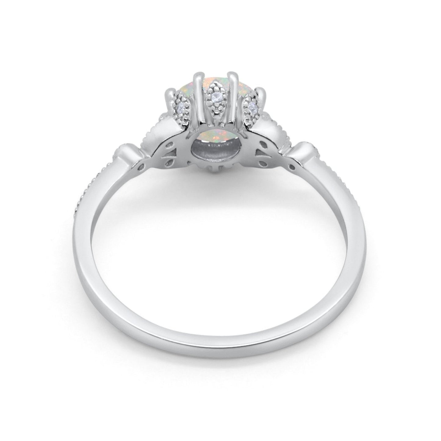 14K White Gold 0.06ct Round Art Deco Fashion 7mm G SI Natural White Opal Diamond Engagement Wedding Ring Size 6.5