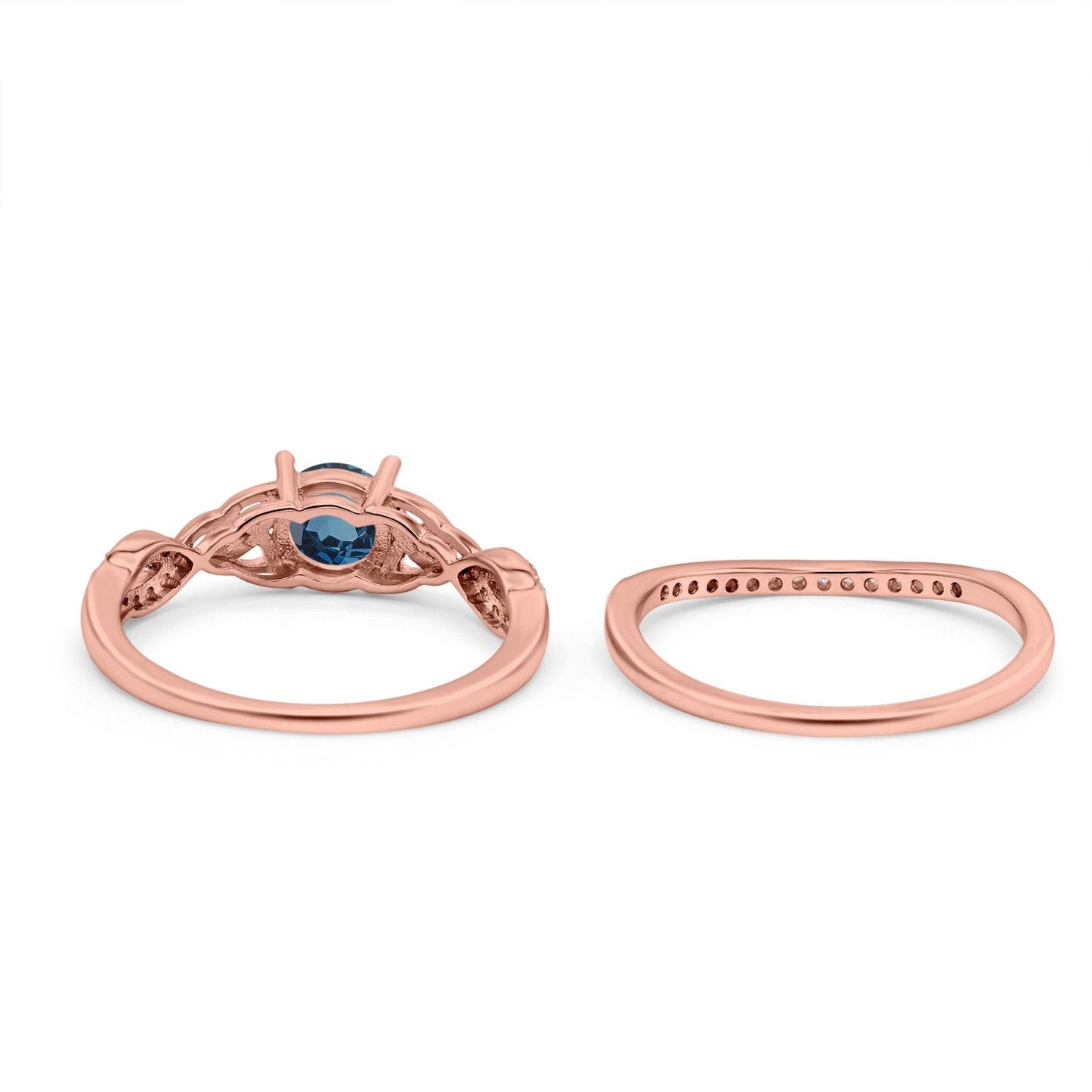 14K Rose Gold 1.05ct Round 6mm G SI London Blue Topaz Diamond Engagement Bridal Wedding Ring Size 6.5