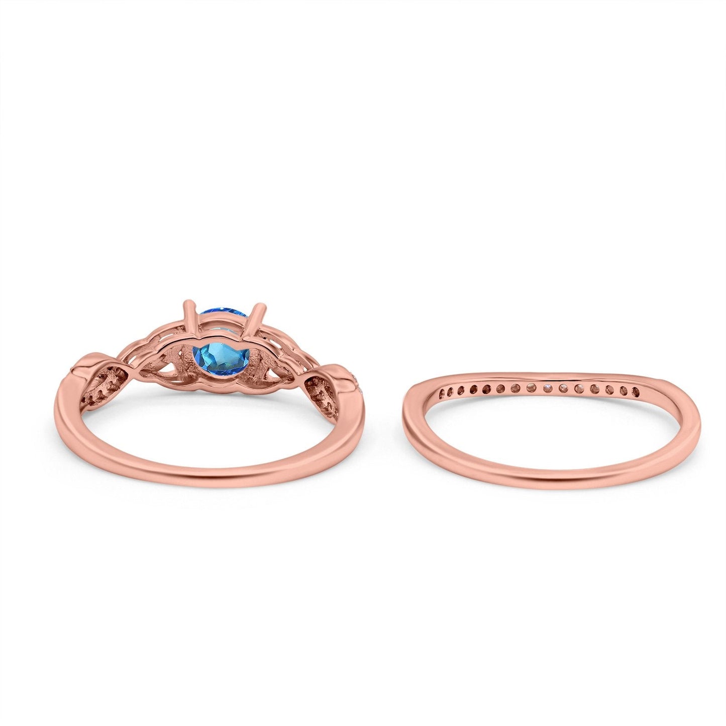 14K Rose Gold 1.05ct Round 6mm G SI Natural Blue Topaz Diamond Engagement Bridal Wedding Ring Size 6.5