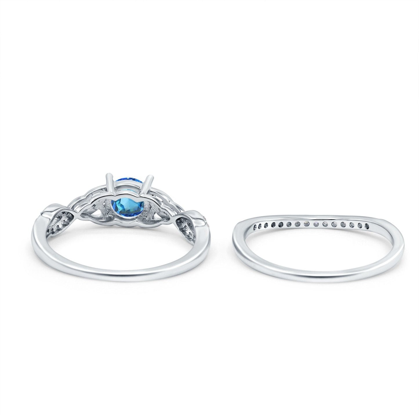 14K White Gold 1.05ct Round 6mm G SI Natural Blue Topaz Diamond Engagement Bridal Wedding Ring Size 6.5