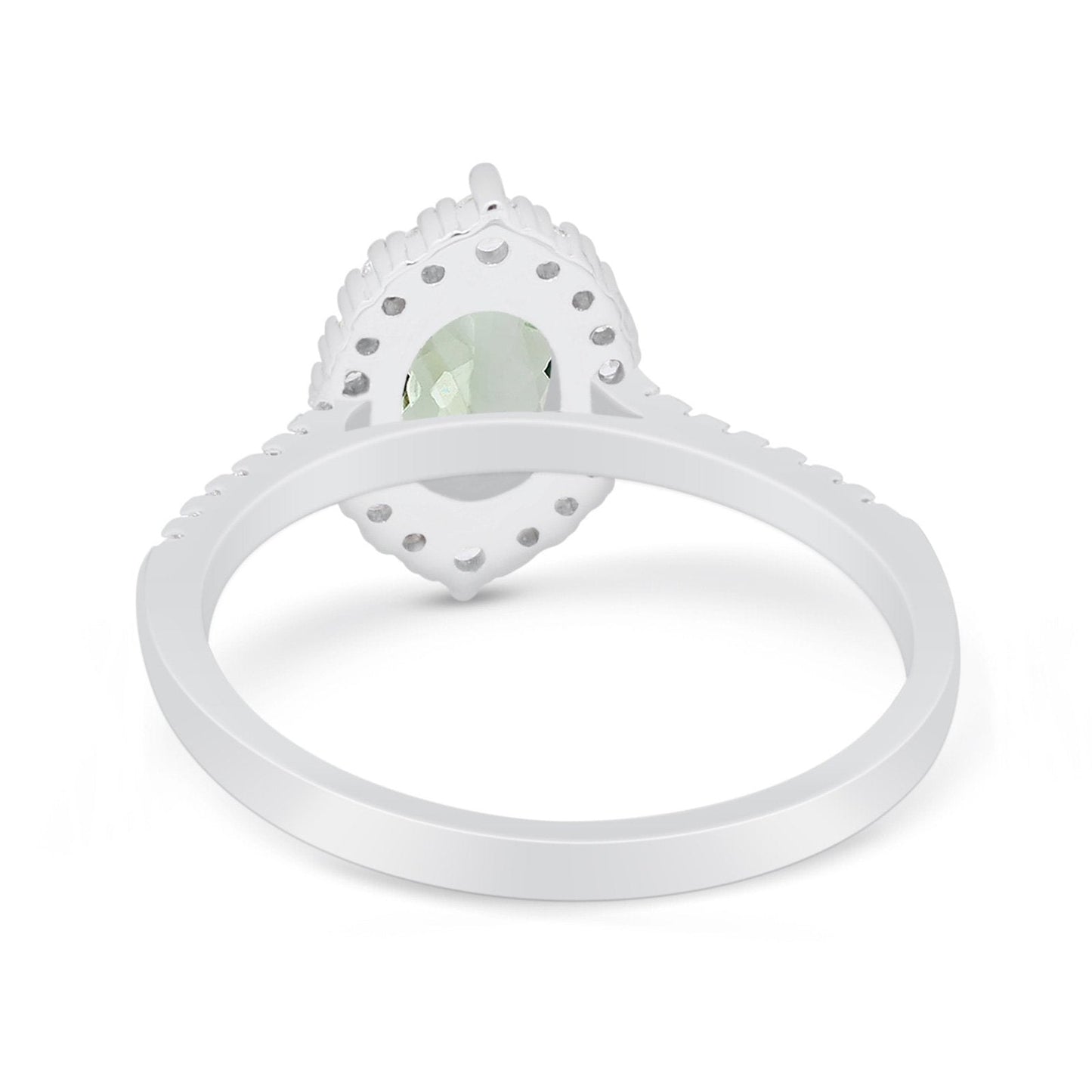 14K White Gold 1.53ct Oval Natural Green Amethyst G SI Diamond Engagement Ring Size 6.5