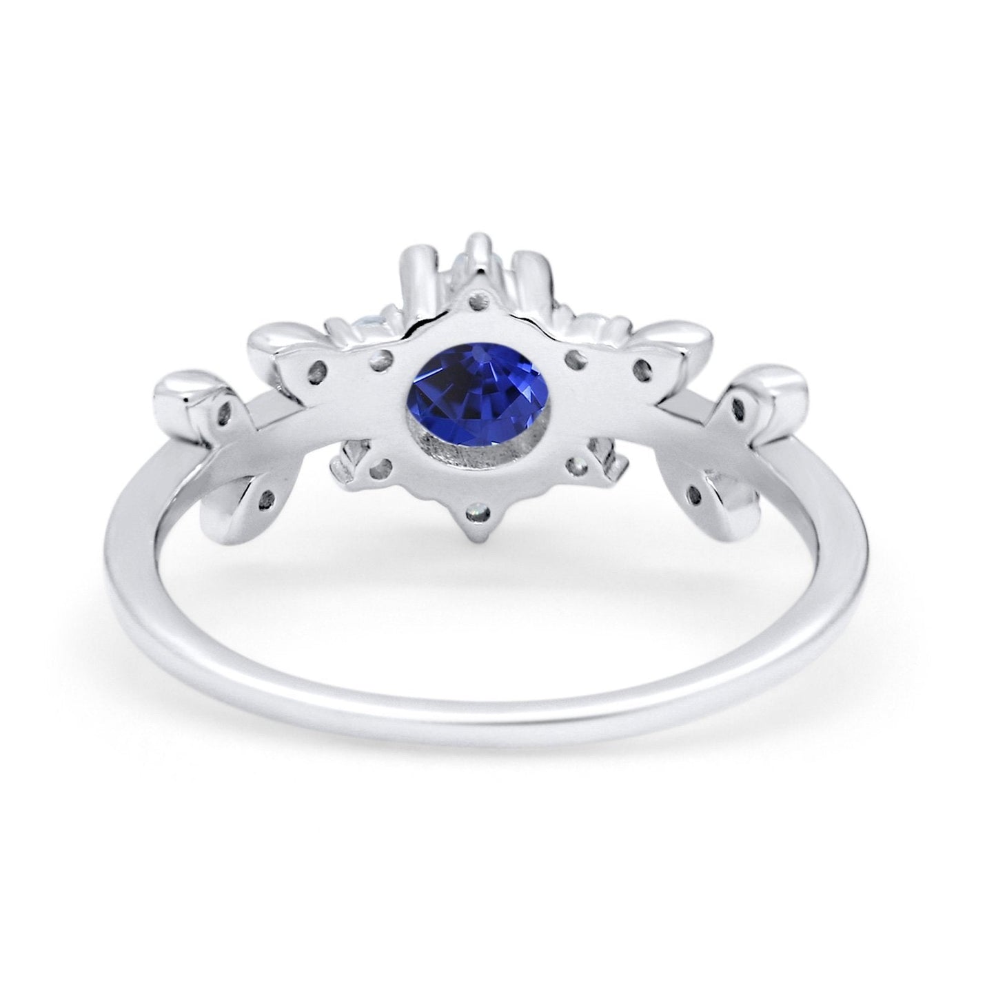 14K White Gold Round Nano Blue Sapphire G SI 1.02ct Diamond Engagement Ring Size 6.5