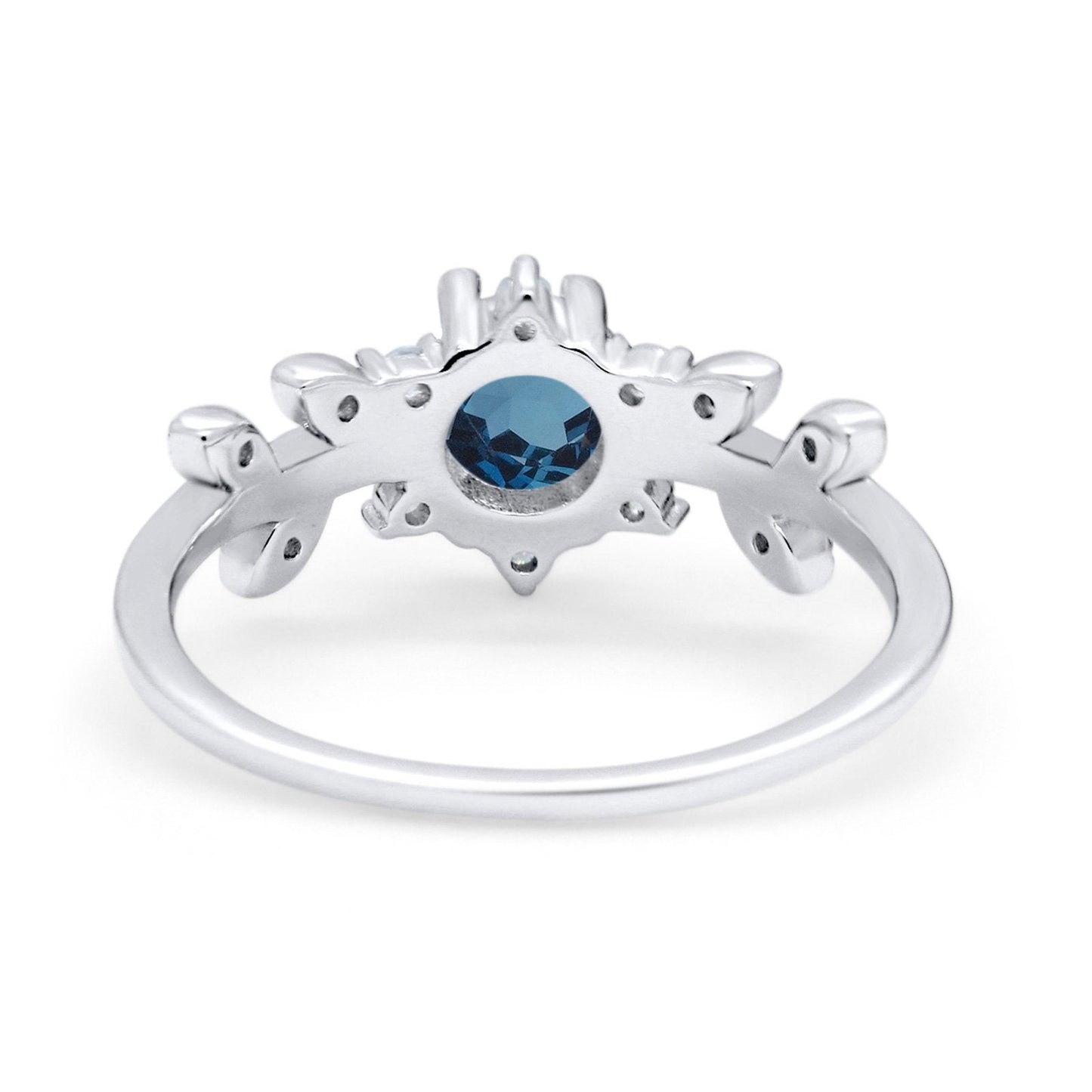 14K White Gold Round London Blue Topaz G SI 1.02ct Diamond Engagement Ring Size 6.5