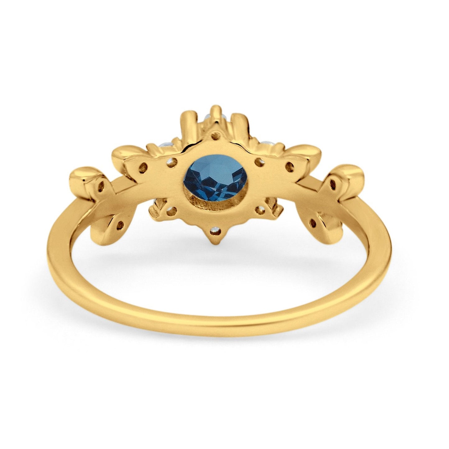 Bague de fiançailles en or jaune 14 carats avec topaze bleue de Londres ronde G SI 1,02 ct et diamant taille 6,5