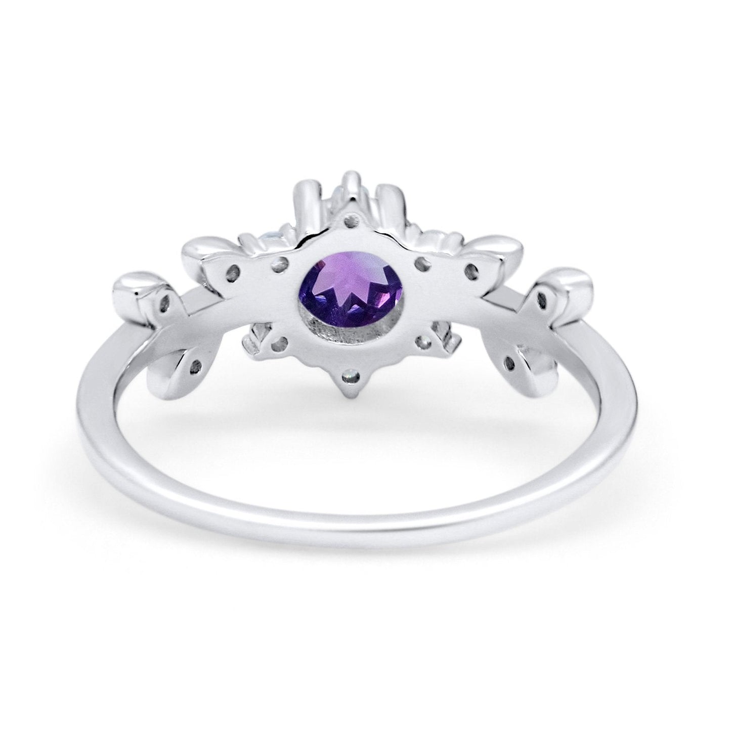 14K White Gold Round Natural Amethyst G SI 1.02ct Diamond Engagement Ring Size 6.5