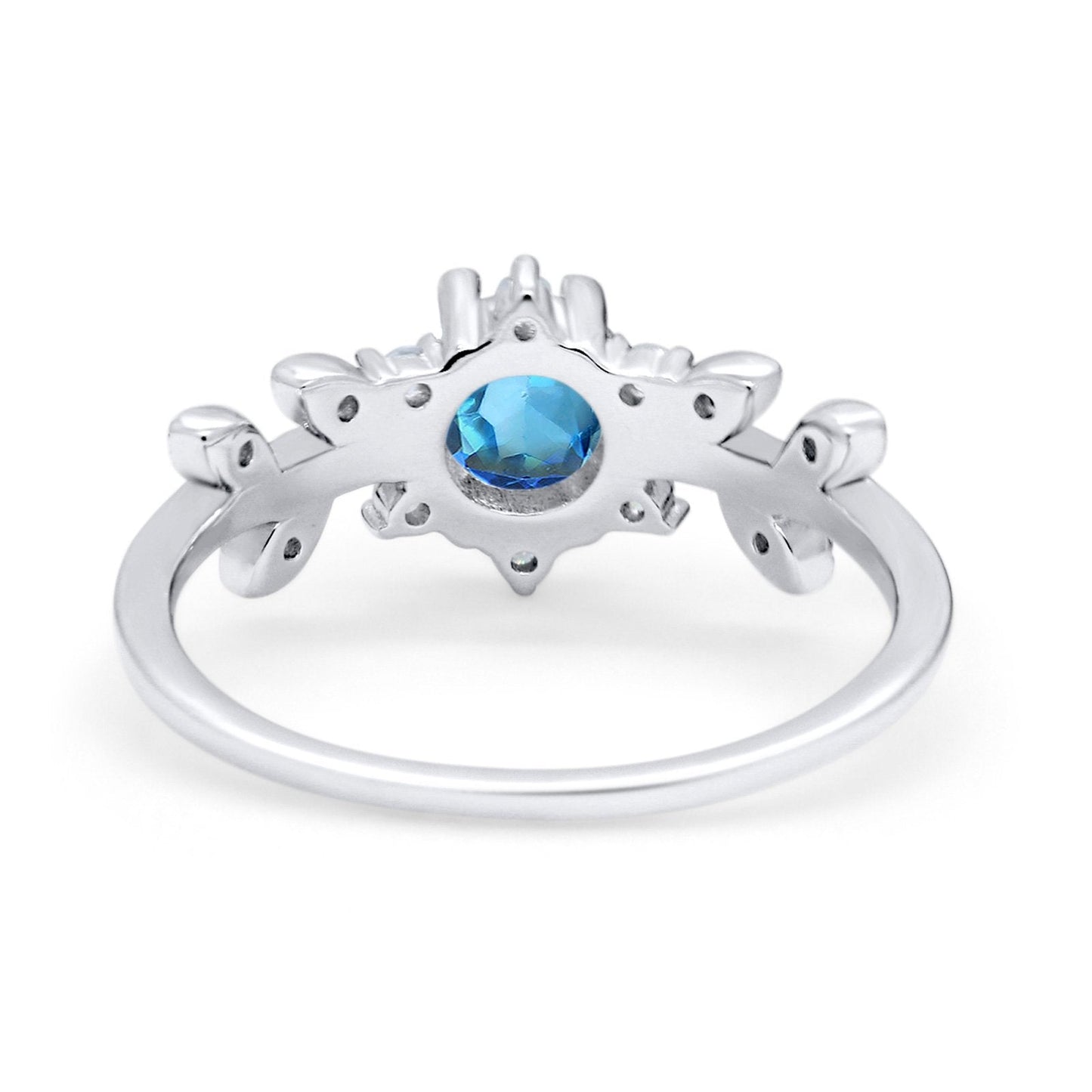 14K White Gold Round Natural Blue Topaz G SI 1.02ct Diamond Engagement Ring Size 6.5