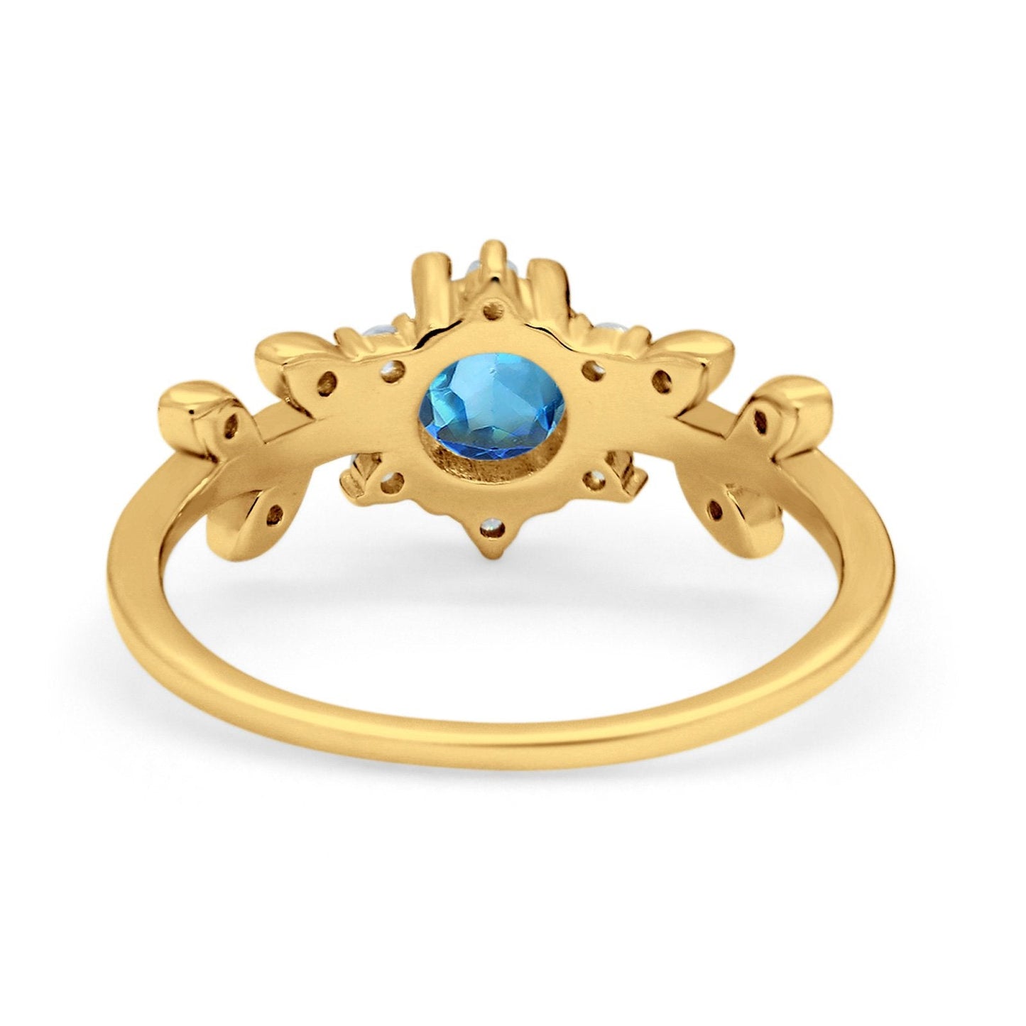 Bague de fiançailles en or jaune 14 carats avec topaze bleue naturelle ronde G SI 1,02 ct et diamant taille 6,5