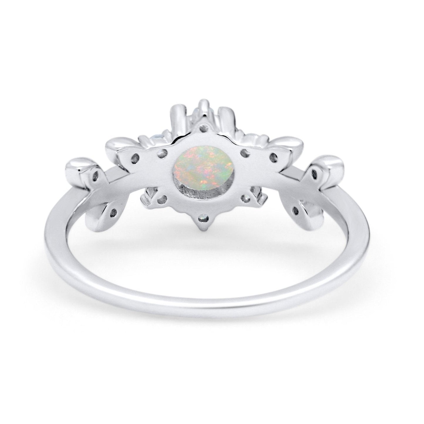 14K White Gold Round Natural White Opal G SI 0.18ct Diamond Engagement Ring Size 6.5