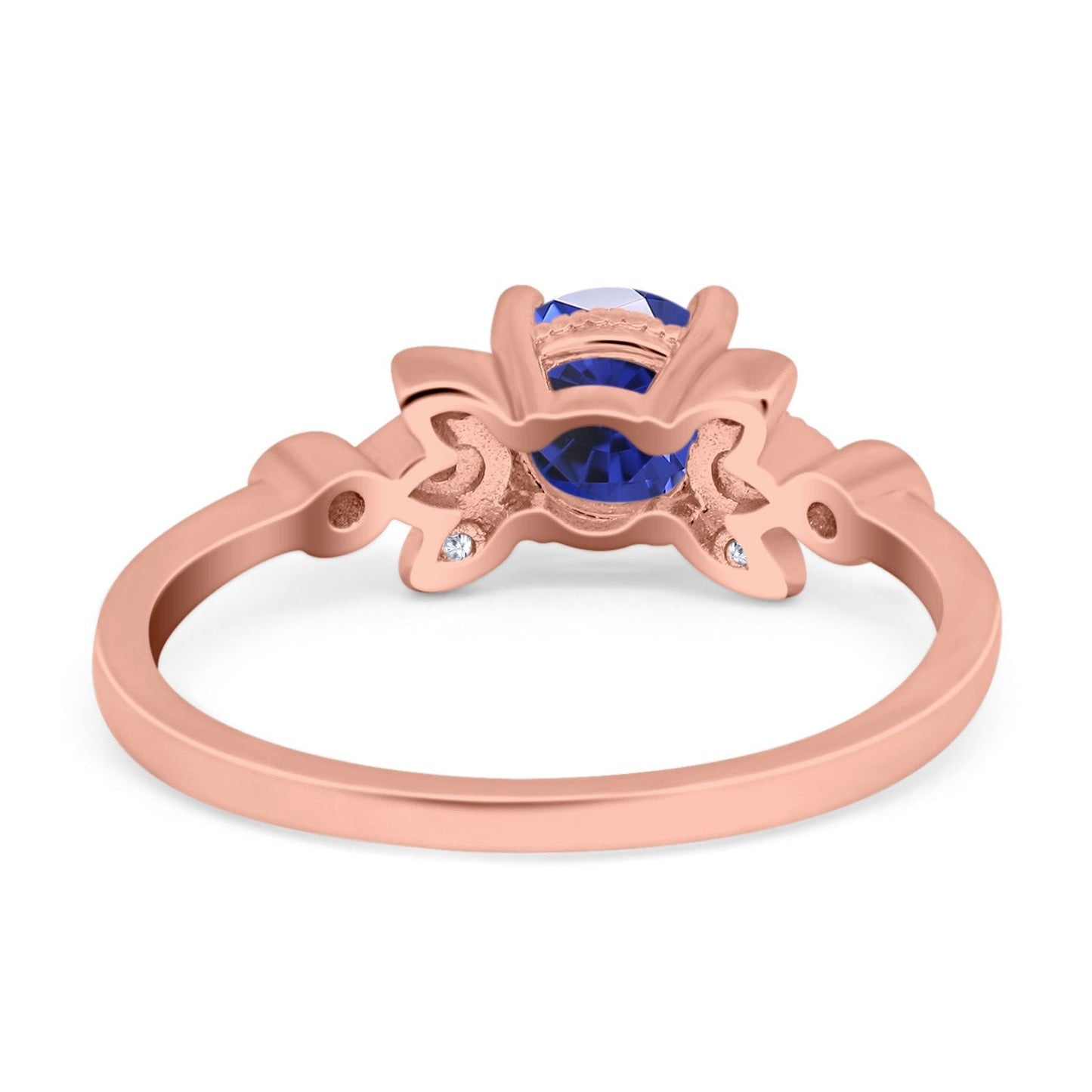 14K Rose Gold 1.37ct Round 7mm G SI Nano Blue Sapphire Diamond Engagement Wedding Ring Size 6.5