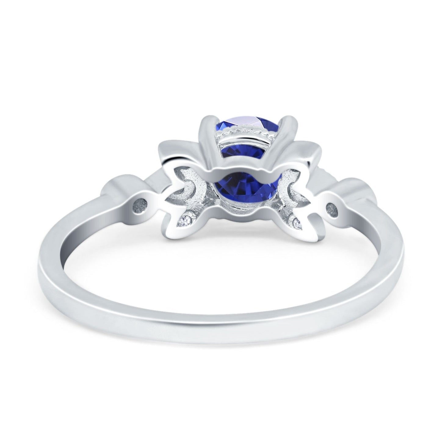 Bague de fiançailles en or blanc 14 carats avec diamant rond de 7 mm G SI Nano bleu saphir 1,37 ct, taille 6,5