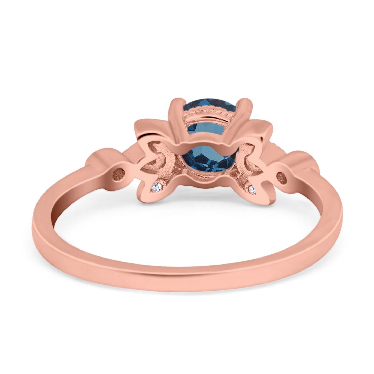 Bague de fiançailles en or rose 14 carats avec topaze bleue de Londres ronde de 7 mm G SI de 1,37 ct et diamant taille 6,5