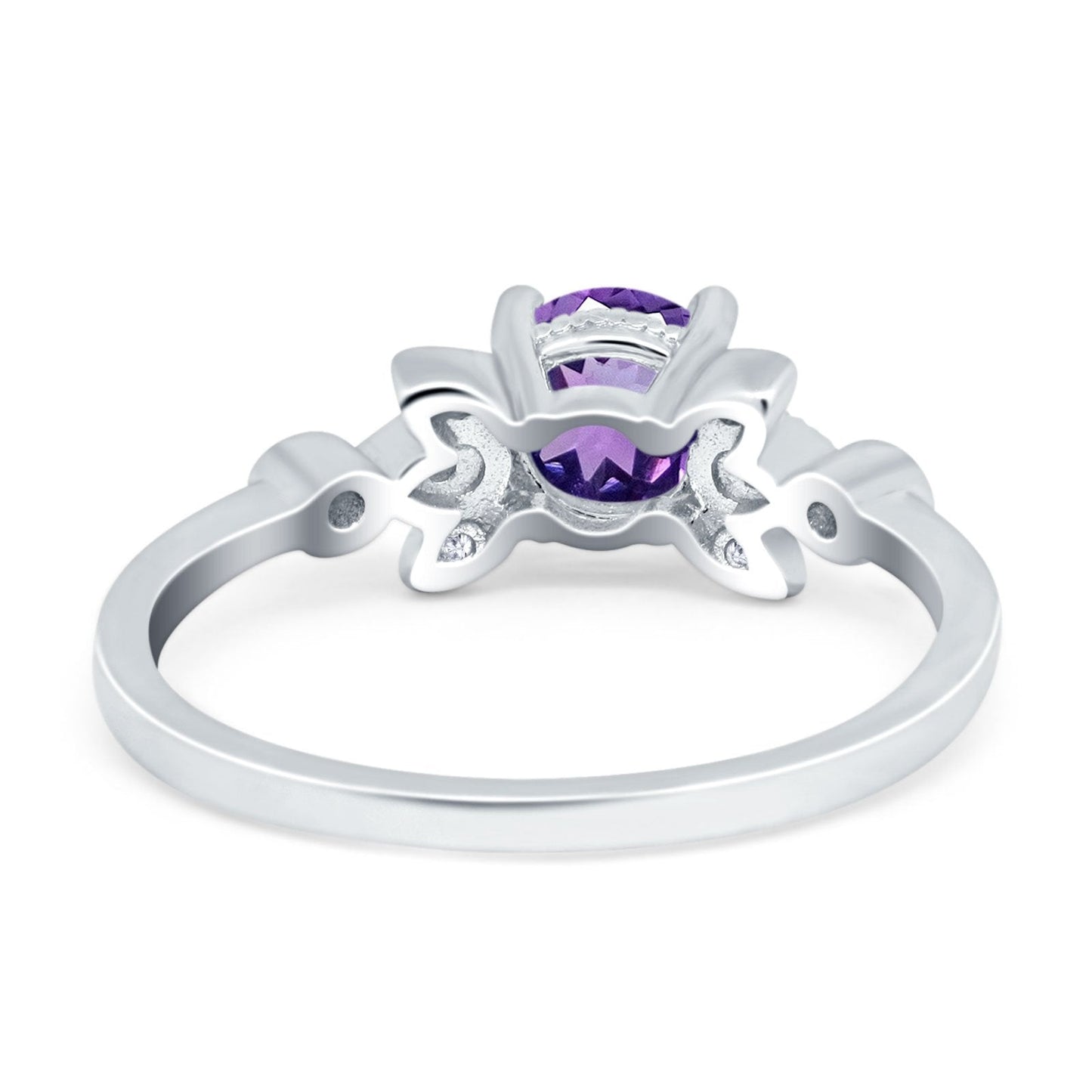 14K White Gold 1.37ct Round 7mm G SI Natural Amethyst Diamond Engagement Wedding Ring Size 6.5