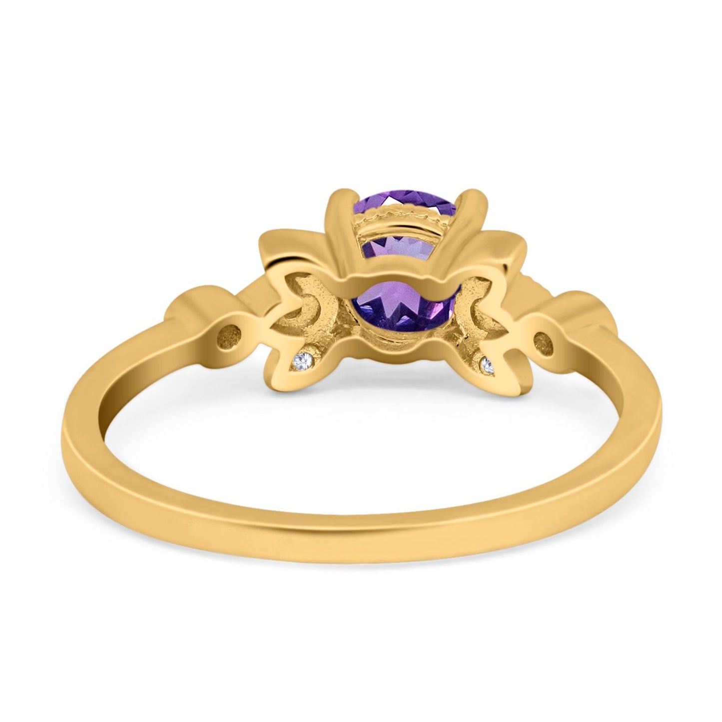 14K Yellow Gold 1.37ct Round 7mm G SI Natural Amethyst Diamond Engagement Wedding Ring Size 6.5